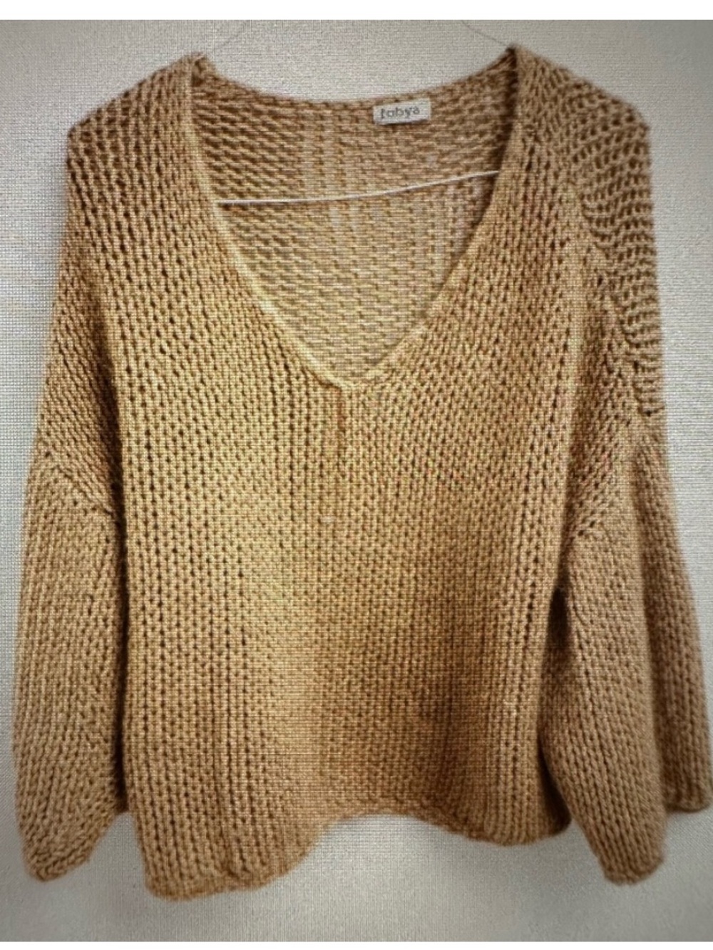 Cozy Oversized Slouchy V-Neck Sweater in Camel